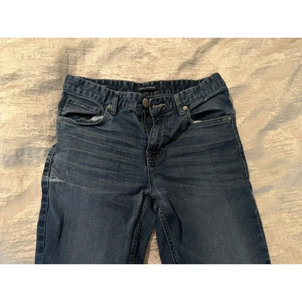 Calvin Klein Jeans Skinny Distressed Boys Size 18 Straight Leg Denim Blue Wash